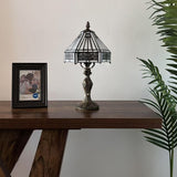 Tiffany Style Mini Table Lamp White Stained Glass Hexagon 8"D*8'W*15"H