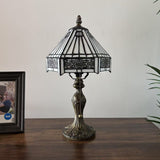 Tiffany Style Mini Table Lamp White Stained Glass Hexagon 8"D*8'W*15"H