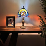 Tiffany Style Mini Table Lamp Blue Stained Glass LED Bulb Included 8"W*8"D*15"H