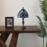Tiffany Style Mini Table Lamp Blue Stained Glass LED Bulb Included 8"W*8"D*15"H