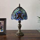 Tiffany Style Mini Table Lamp Blue Stained Glass LED Bulb Included 8"W*8"D*15"H