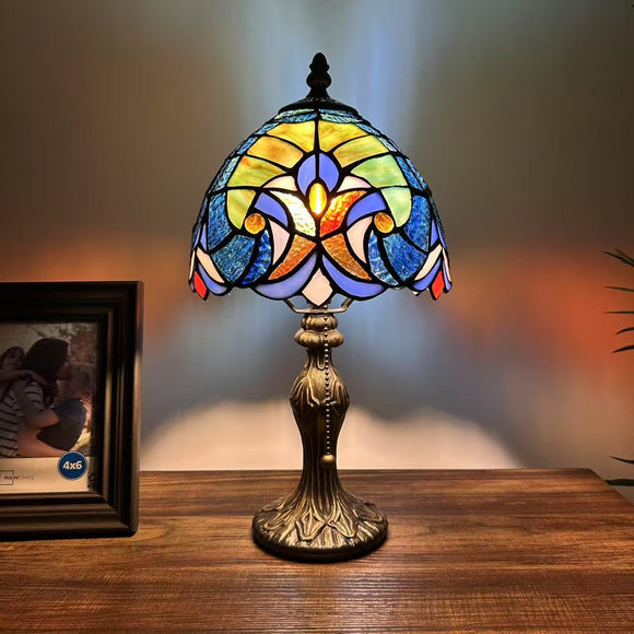 Tiffany Style Mini Table Lamp Blue Stained Glass LED Bulb Included 8