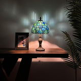 Tiffany Style Mini Table Lamp Blue Green Stained Glass Crystal Beans 8"D*8'W*15"H