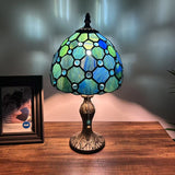 Tiffany Style Mini Table Lamp Blue Green Stained Glass Crystal Beans 8"D*8'W*15"H