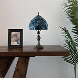 Tiffany Style Mini Table Lamp Blue Green Stained Glass Crystal Beans 8"D*8'W*15"H