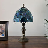 Tiffany Style Mini Table Lamp Blue Green Stained Glass Crystal Beans 8"D*8'W*15"H