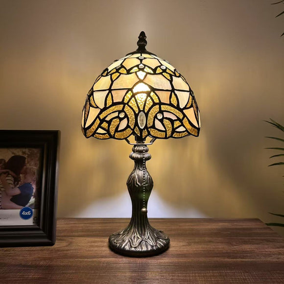 Tiffany Style Mini Table Lamp Gold Stained Glass Baroque Style Lavender 8