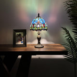 Tiffany Style Mini Table Lamp Blue Stained Glass Purple Tulips 8"D*8"W*15"H