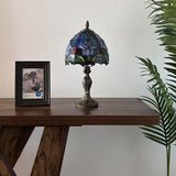 Tiffany Style Mini Table Lamp Blue Stained Glass Purple Tulips 8"D*8"W*15"H