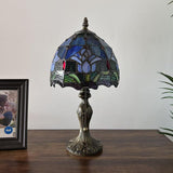 Tiffany Style Mini Table Lamp Blue Stained Glass Purple Tulips 8"D*8"W*15"H