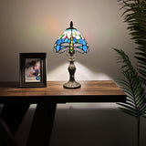 Tiffany Style Mini Table Lamp Blue Stained Glass Dragonfly 8"D*8"W*15"H