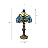 Tiffany Style Mini Table Lamp Blue Stained Glass Dragonfly 8"D*8"W*15"H