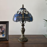 Tiffany Style Mini Table Lamp Blue Stained Glass Dragonfly 8"D*8"W*15"H