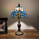 Tiffany Style Mini Table Lamp Blue Stained Glass Dragonfly 8"D*8"W*15"H