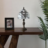 Tiffany Style Mini Table Lamp White Stained Glass Flowers 8"W*8"D*15"H