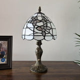Tiffany Style Mini Table Lamp White Stained Glass Flowers 8"W*8"D*15"H