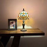 Tiffany Style Mini Table Lamp Pink Stained Glass Baroque Style 8"D*8'W*15"H