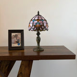 Tiffany Style Mini Table Lamp Pink Stained Glass Baroque Style 8"D*8'W*15"H
