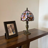Tiffany Style Mini Table Lamp Pink Stained Glass Baroque Style 8"D*8'W*15"H