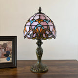 Tiffany Style Mini Table Lamp Pink Stained Glass Baroque Style 8"D*8'W*15"H