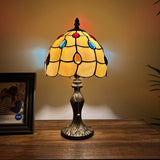 Tiffany Style Mini Table Lamp Gold Stained Glass Crystal Beans 8"D*8"W*15"H