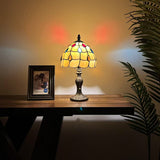 Tiffany Style Mini Table Lamp Gold Stained Glass Crystal Beans 8"D*8"W*15"H