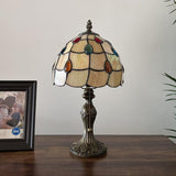 Tiffany Style Mini Table Lamp Gold Stained Glass Crystal Beans 8"D*8"W*15"H