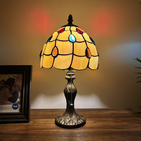 Tiffany Style Mini Table Lamp Gold Stained Glass Crystal Beans 8