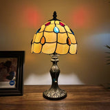 Tiffany Style Mini Table Lamp Gold Stained Glass Crystal Beans 8"D*8"W*15"H