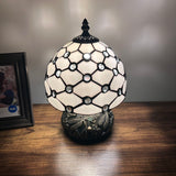 Tiffany Style Mini Table Lamp White Stained Glass Crystal Beans 8"W*8"D*12"H
