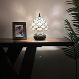 Tiffany Style Mini Table Lamp White Stained Glass Crystal Beans 8"W*8"D*12"H