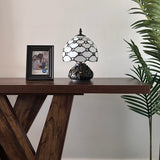 Tiffany Style Mini Table Lamp White Stained Glass Crystal Beans 8"W*8"D*12"H