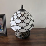 Tiffany Style Mini Table Lamp White Stained Glass Crystal Beans 8"W*8"D*12"H