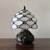 Tiffany Style Mini Table Lamp White Stained Glass Crystal Beans 8"W*8"D*12"H