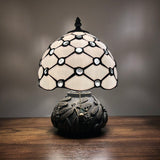 Tiffany Style Mini Table Lamp White Stained Glass Crystal Beans 8"W*8"D*12"H