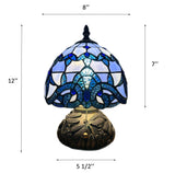Tiffany Style Mini Table Lamp Blue Stained Glass Baroque Style 8"W*8"D*12"H
