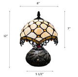 Tiffany Style Mini Table Lamp Beige Stained Glass Crystal Beans 8"W*8"D*12"H