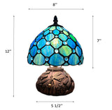 Tiffany Style Mini Table Lamp Blue Stained Glass Crystal Beans 8"W*8"D*12"H