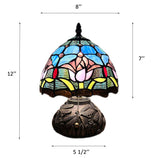 Tiffany Style Mini Table Lamp Blue Stained Glass Purple Tulips 8"W*8"D*12"H