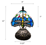 Tiffany Style Mini Table Lamp Blue Stained Glass Dragonfly 8"W*8"D*12"H