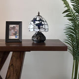 Tiffany Style Mini Table Lamp White Stained Glass Blue Flowers 8"W*8"D*12"H