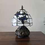 Tiffany Style Mini Table Lamp White Stained Glass Blue Flowers 8"W*8"D*12"H