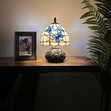 Tiffany Style Mini Table Lamp White Stained Glass Blue Flowers 8"W*8"D*12"H