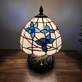 Tiffany Style Mini Table Lamp White Stained Glass Blue Flowers 8"W*8"D*12"H