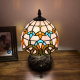Tiffany Style Mini Table Lamp Pink Stained Glass Baroque Style 8"W*8"D*12"H