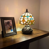 Tiffany Style Mini Table Lamp Pink Stained Glass Baroque Style 8"W*8"D*12"H