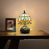 Tiffany Style Mini Table Lamp Pink Stained Glass Baroque Style 8"W*8"D*12"H