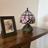 Tiffany Style Mini Table Lamp Pink Stained Glass Baroque Style 8"W*8"D*12"H