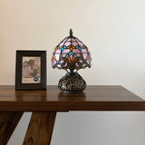 Tiffany Style Mini Table Lamp Pink Stained Glass Baroque Style 8"W*8"D*12"H
