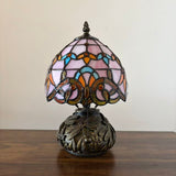 Tiffany Style Mini Table Lamp Pink Stained Glass Baroque Style 8"W*8"D*12"H